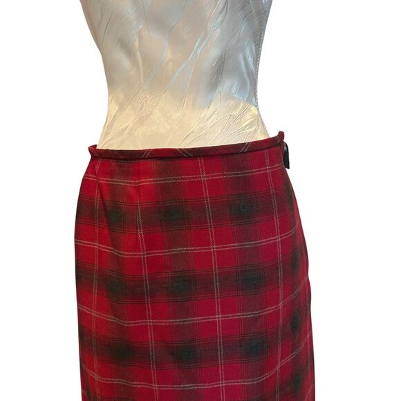 Liz Clairborne Wool Wrap Skirt Womens Sz 12 Red Gray Tartan Academia Romantic - Picture 10 of 15